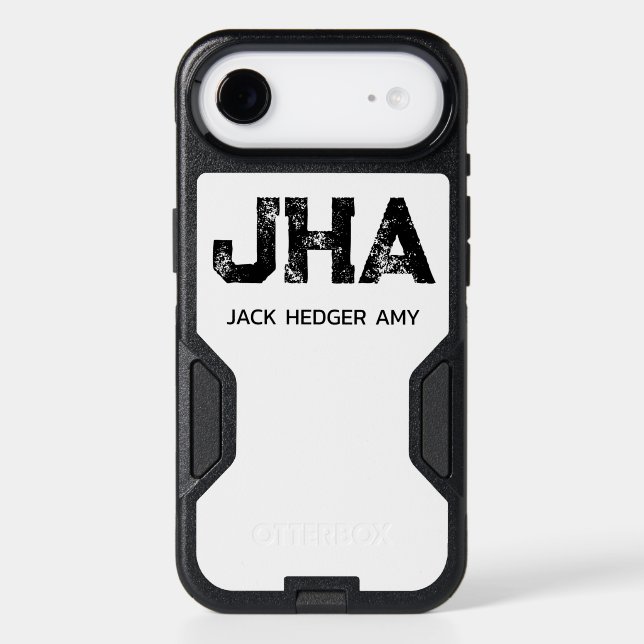 MINIMALIST BLACK THREE LETTER MONOGRAM NAME WHITE OTTERBOX iPhone CASE (Back)