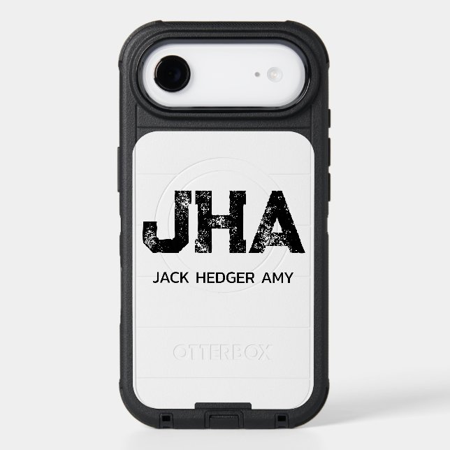 MINIMALIST BLACK THREE LETTER MONOGRAM NAME WHITE OTTERBOX iPhone CASE (Back)
