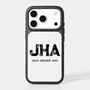 MINIMALIST BLACK THREE LETTER MONOGRAM NAME WHITE iPhone 17 PRO CASE