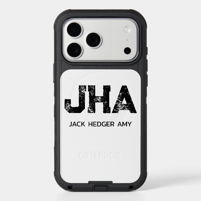 MINIMALIST BLACK THREE LETTER MONOGRAM NAME WHITE OTTERBOX iPhone CASE (Back)