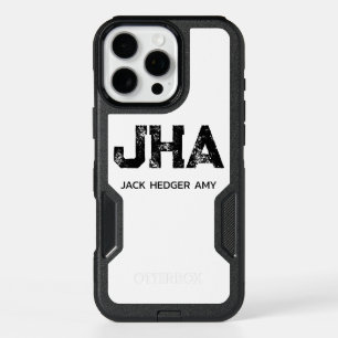 MINIMALIST BLACK THREE LETTER MONOGRAM NAME WHITE iPhone 16 PRO MAX CASE