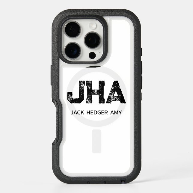 MINIMALIST BLACK THREE LETTER MONOGRAM NAME WHITE OTTERBOX iPhone CASE (Back)