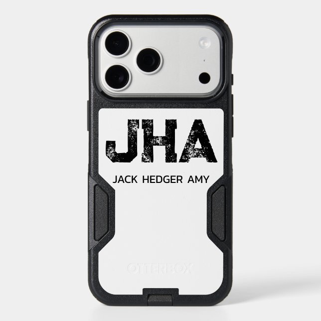 MINIMALIST BLACK THREE LETTER MONOGRAM NAME WHITE OTTERBOX iPhone CASE (Back)