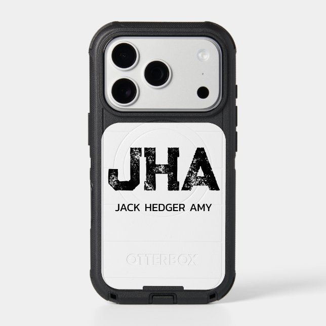 MINIMALIST BLACK THREE LETTER MONOGRAM NAME WHITE OTTERBOX iPhone CASE (Back)