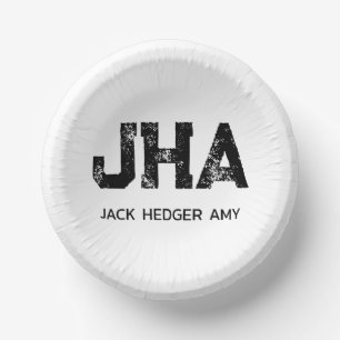 MINIMALIST BLACK THREE LETTER MONOGRAM NAME WHITE PAPER BOWLS