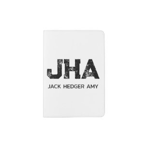 MINIMALIST BLACK THREE LETTER MONOGRAM NAME WHITE PASSPORT HOLDER