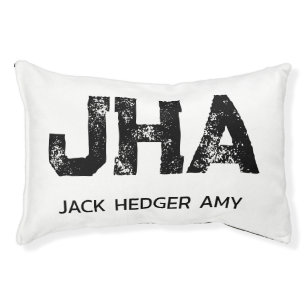 MINIMALIST BLACK THREE LETTER MONOGRAM NAME WHITE PET BED