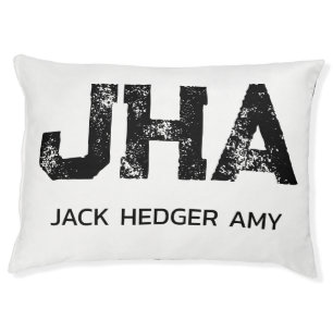 MINIMALIST BLACK THREE LETTER MONOGRAM NAME WHITE PET BED