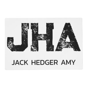 MINIMALIST BLACK THREE LETTER MONOGRAM NAME WHITE PLACEMAT