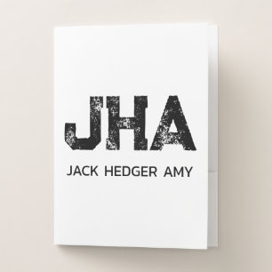 MINIMALIST BLACK THREE LETTER MONOGRAM NAME WHITE POCKET FOLDER