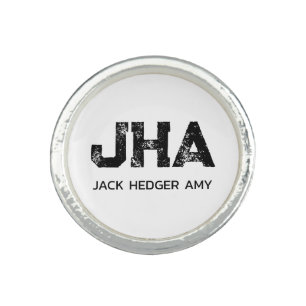 MINIMALIST BLACK THREE LETTER MONOGRAM NAME WHITE RING