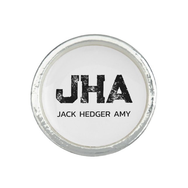 MINIMALIST BLACK THREE LETTER MONOGRAM NAME WHITE RING (Front)