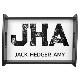 MINIMALIST BLACK THREE LETTER MONOGRAM NAME WHITE SERVING TRAY
