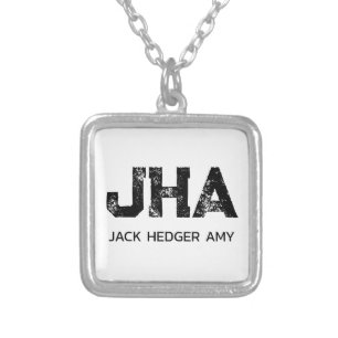 MINIMALIST BLACK THREE LETTER MONOGRAM NAME WHITE SILVER PLATED NECKLACE