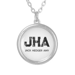 MINIMALIST BLACK THREE LETTER MONOGRAM NAME WHITE SILVER PLATED NECKLACE