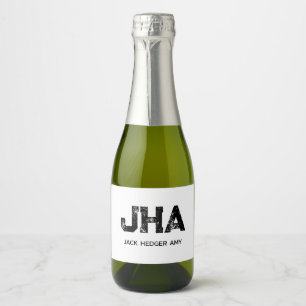 MINIMALIST BLACK THREE LETTER MONOGRAM NAME WHITE SPARKLING WINE LABEL