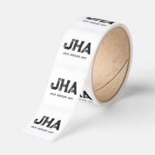 MINIMALIST BLACK THREE LETTER MONOGRAM NAME WHITE SQUARE STICKER