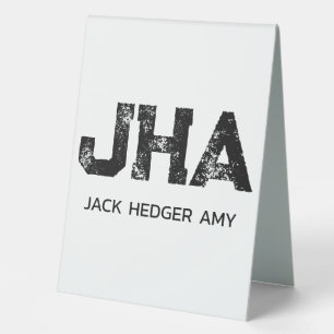 MINIMALIST BLACK THREE LETTER MONOGRAM NAME WHITE TABLE TENT