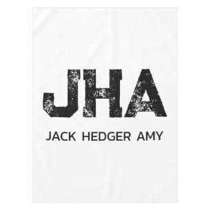 MINIMALIST BLACK THREE LETTER MONOGRAM NAME WHITE TABLECLOTH