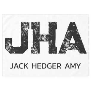MINIMALIST BLACK THREE LETTER MONOGRAM NAME WHITE TABLECLOTH