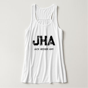 MINIMALIST BLACK THREE LETTER MONOGRAM NAME WHITE TANK TOP