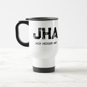 MINIMALIST BLACK THREE LETTER MONOGRAM NAME WHITE TRAVEL MUG