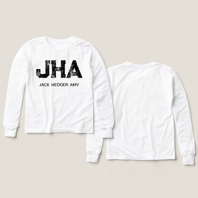MINIMALIST BLACK THREE LETTER MONOGRAM NAME WHITE Tri-Blend SHIRTS (Design Front & Back)
