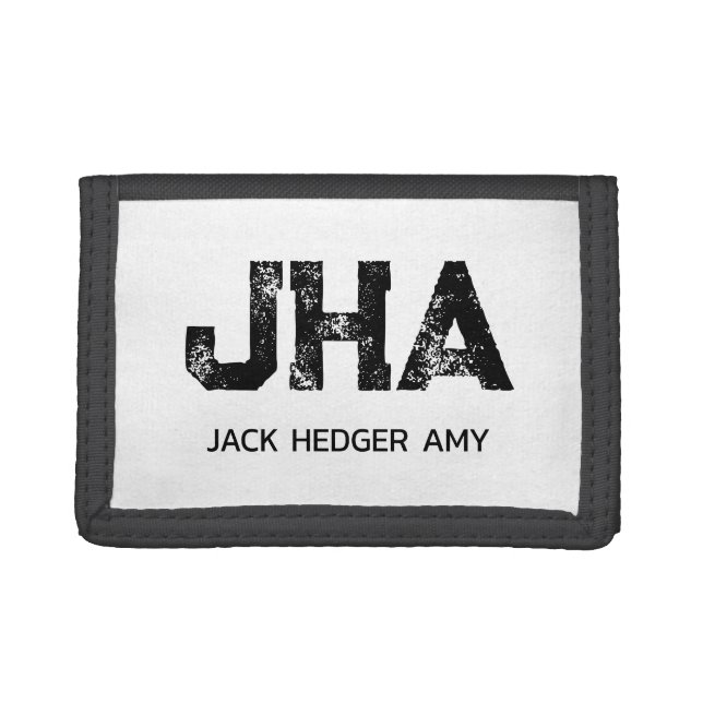 MINIMALIST BLACK THREE LETTER MONOGRAM NAME WHITE TRIFOLD WALLET (Front)
