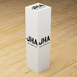 MINIMALIST BLACK THREE LETTER MONOGRAM NAME WHITE WINE BOX