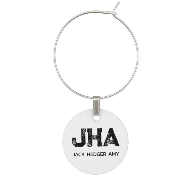 MINIMALIST BLACK THREE LETTER MONOGRAM NAME WHITE WINE CHARM (Front)