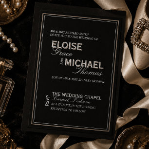 Minimalist Black Tie Formal Typography Wedding Foil Invitation