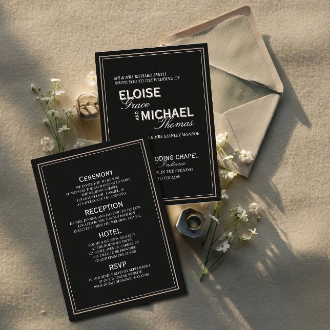 Minimalist Black Tie Formal Wedding Foil Invitation (Invite guests to your formal affair with this Minimalist Black Tie Formal Wedding Foil Invitation! )