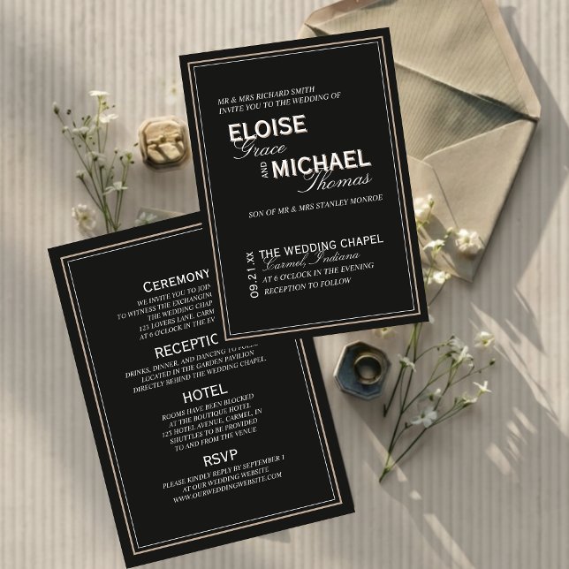 Minimalist Black Tie Formal Wedding Foil Invitation (Minimalist Black Tie Formal Wedding Foil Invitation)