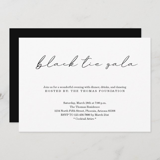 Minimalist Black Tie Gala Invitation (Front/Back)