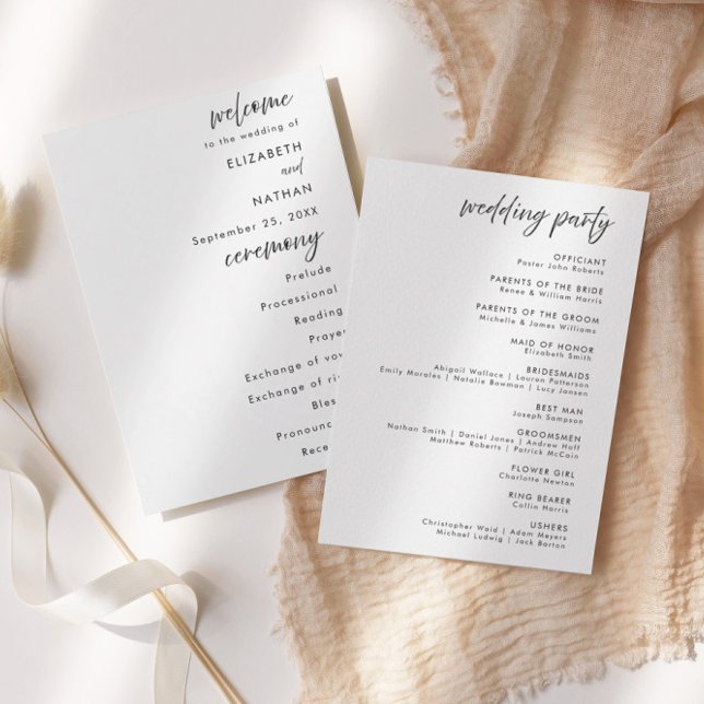 Minimalist Black Tie Wedding Ceremony Program (Creator Uploaded)