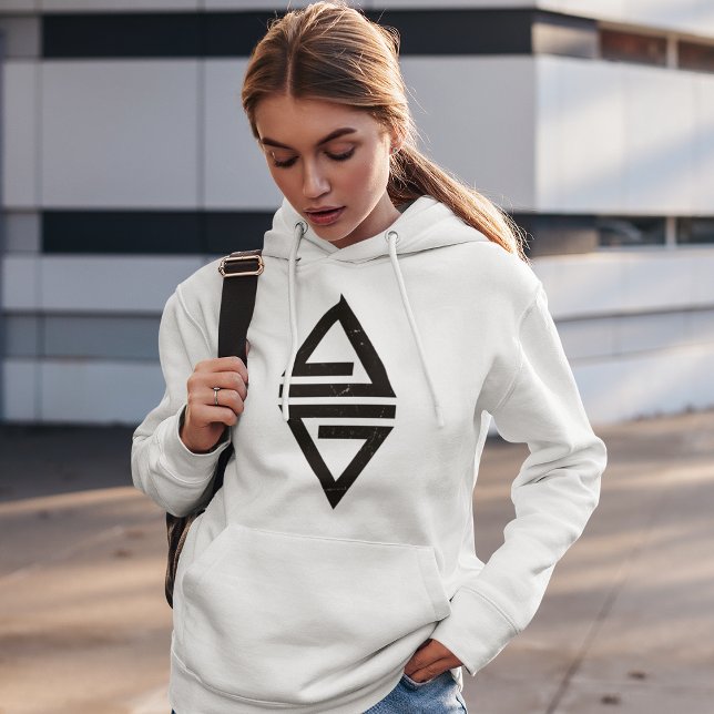 Minimalist Black Triangle Hoodie (Women in a hoodie casually walking on the streets)