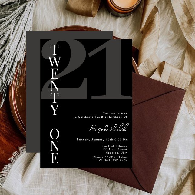Minimalist Black Twenty One 21st Birthday Party  Invitation (Creator Uploaded)