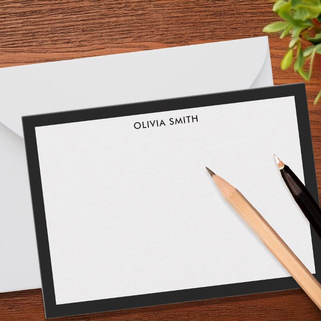 Minimalist Black Two Border Modern Monogram  Note Card (Creator Uploaded)
