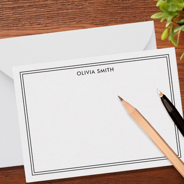 Minimalist Black Two Border Modern Monogram  Note Card (Creator Uploaded)