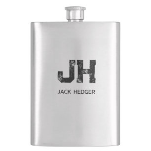 MINIMALIST BLACK TWO LETTER MONOGRAM NAME ASH FLASK