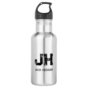 MINIMALIST BLACK TWO LETTER MONOGRAM NAME ASH STAINLESS STEEL WATER BOTTLE