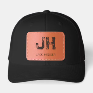 MINIMALIST BLACK TWO LETTER MONOGRAM NAME CLEAN LEATHER PATCH HAT