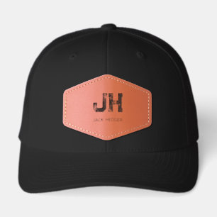 MINIMALIST BLACK TWO LETTER MONOGRAM NAME CLEAN LEATHER PATCH HAT