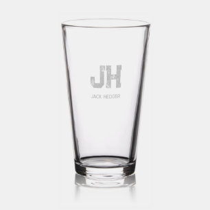 MINIMALIST BLACK TWO LETTER MONOGRAM NAME CLEAR PINT GLASS