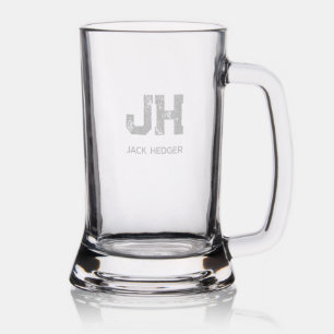 MINIMALIST BLACK TWO LETTER MONOGRAM NAME CLEAR STEIN