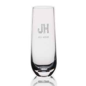 MINIMALIST BLACK TWO LETTER MONOGRAM NAME CLEAR STEMLESS CHAMPAGNE FLUTE