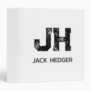 MINIMALIST BLACK TWO LETTER MONOGRAM NAME WHITE 3 RING BINDER