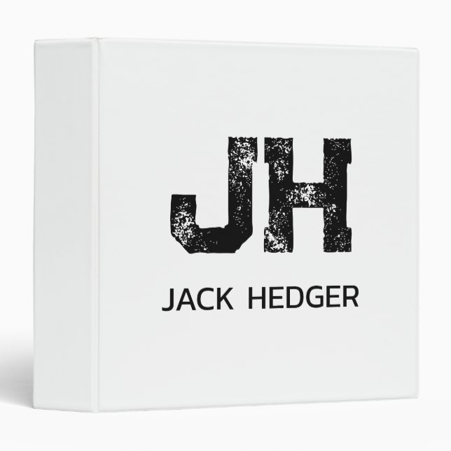 MINIMALIST BLACK TWO LETTER MONOGRAM NAME WHITE 3 RING BINDER (Front/Spine)