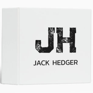 MINIMALIST BLACK TWO LETTER MONOGRAM NAME WHITE 3 RING BINDER