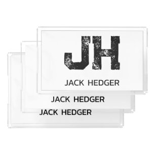 MINIMALIST BLACK TWO LETTER MONOGRAM NAME WHITE ACRYLIC TRAY